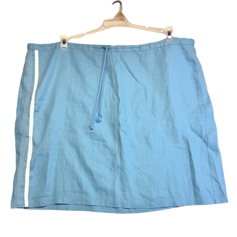 Cherokee Blue Linen Skirt White Stripe Drawstring Waist Casual Skirt L